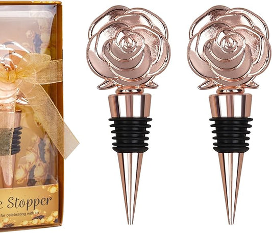 SHIDOW Rose Wine Bottle Stopper, Wine Bottle Stopper Rose Gold, Holiday Party, Wedding Birthday Party Decor Wine Stoppers Wine Lovers Funny Gifts, Wedding Bridal Shower Supplies (2 Pcs, Rose Gold)