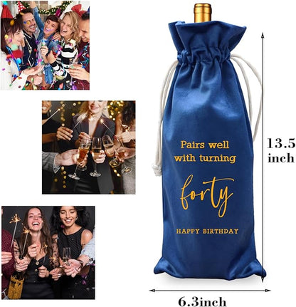 LANBAIHE 40th Birthday Gifts for Her,40th Birthday Gift for Women Men, 40 Years Old Birthday Gifts Wine Bag, 30th Birthday Decorations Party Supplies- 1984 Birthday (40th Birthday-Blue)