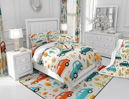 Feelyou Cartoon Car Shower Curtain Boys Girls Luxury Car Fabric Shower Curtain for Kids Colorful Tree Bathroom Waterproof Accessories with 12 Hooks Colorful Car Curtains,72x78 Inches