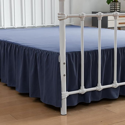 Bed Skirt Twin Size Ruffled Bed Skirt with Split Corners, 16 Inch Drop Dust Ruffle Bed Skirt with Platform, Blue, Twin - 16" Drop