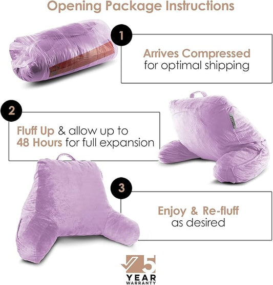 Nestl Reading Pillow Standard Bed Pillow, Back Pillow for Sitting in Bed Shredded Memory Foam Chair Pillow, Reading & Bed Rest Pillows Lavender Back Pillow for Bed, Bed Chair Arm Pillow with Pockets