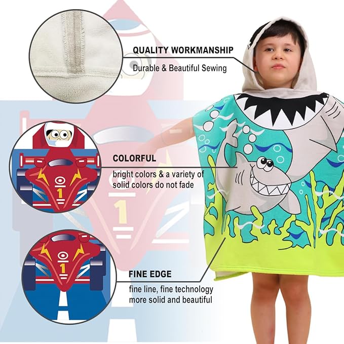 Hooded Kids Beach Towels - Soft Microfiber Poncho Towel for Ages 1 to 6, Quick Dry & Lightweight Swim Cover-ups, Ideal for Boys and Girls