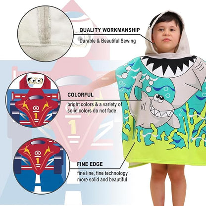 Hooded Kids Beach Towels - Soft Microfiber Poncho Towel for Ages 1 to 6, Quick Dry & Lightweight Swim Cover-ups, Ideal for Boys and Girls
