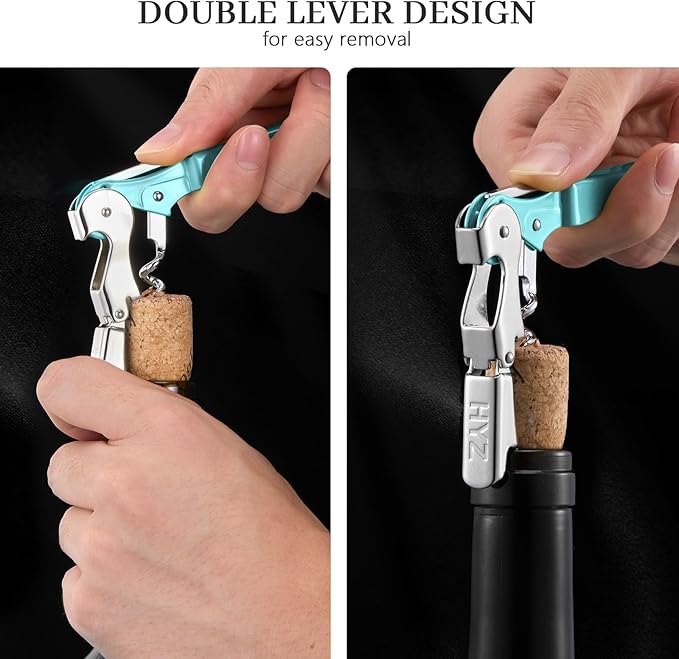 HYZ 2-Pack Wine Opener Waiter Corkscrew, Professional Wine Key for Servers, Bartender with Foil Cutter, Manual Wine Bottle Opener Double Hinged (Aqua Blue)