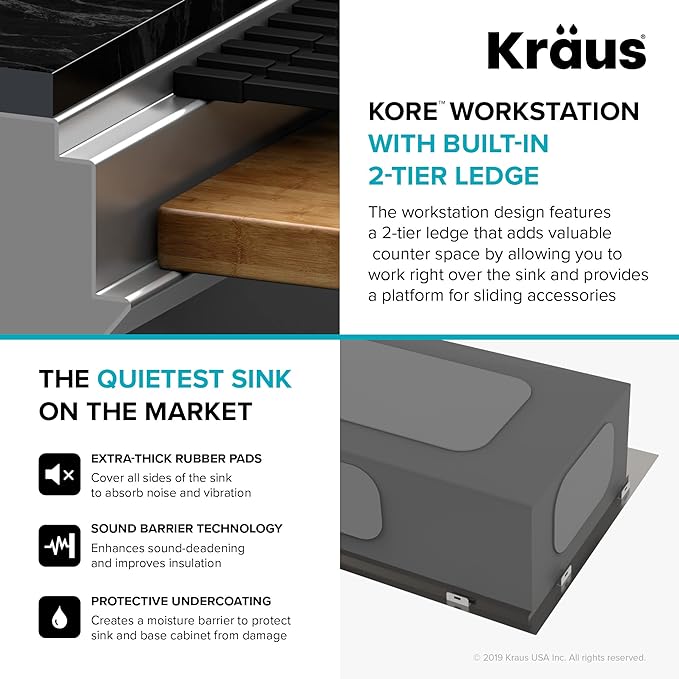KRAUS KWU120-45 Kore 2-Tier Workstation 45-inch Undermount 16 Gauge Single Bowl Stainless Steel Kitchen Sink with Integrated 2-Step Ledge and Accessories (Pack of 10)