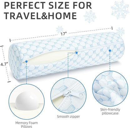 Cervical Neck Pillow Cooling Roll Memory Foam Support Round Pillows for Pain Relief Sleeping, Bed, Legs, Back and Yoga 17 x 4.5 Inches