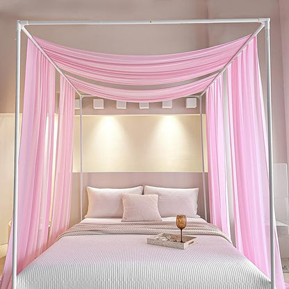 AIKASY Pink Bed Canopy Scarf for Full/Queen - Luxury Sheer Canopy Bed Curtains with Light - Suitable for Four-Poster Bed, Metal Bed Frame, Wood Bed Frame -2pic