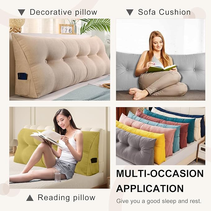 Large Triangular Headboard Pillows Long Backrest Positioning Support Bolster Cushion for Daybed Fluffy Quality Plush Body Wedge Pillow with Removable Cover(Light green-Twin/Twin XL-39x8x20 in)