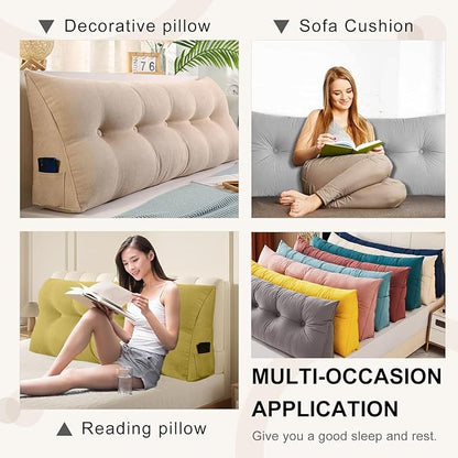 Large Triangular Headboard Pillows Long Backrest Positioning Support Bolster Cushion for Daybed Fluffy Quality Plush Body Wedge Pillow with Removable Cover(Dark grey-Cal King-71x8x20 in)