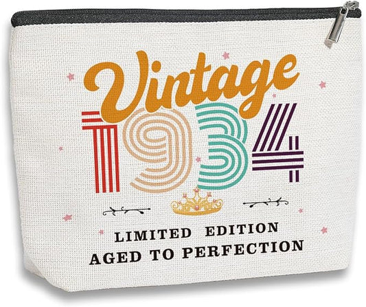 90th Birthday Gifts for Women, 1934 Vintage Makeup Bag, Best 90 Year Old Birthday Gift Ideas for Mom, Bonus Mom, Grandma, Nana, Gigi, Funny Anniversary Ideas for Her