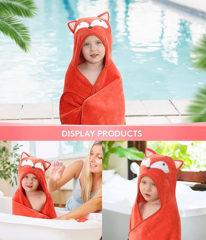 Hooded Towel for Kids 100% Cotton Ultra Soft with Unique Animal Design Large for Infants 3-10 Years (Fox)