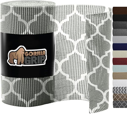 Gorilla Grip powerGRIP Drawer Shelf and Cabinet Liner, Thick Strong Hold, Non-Adhesive Liners Protect Kitchen Cabinets and Cupboard, Bathroom Drawers, Easy Install, Breathable Mat, 12" x30' Quatrefoil