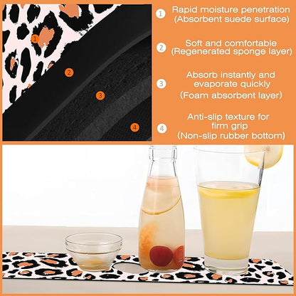 Kitchen Sink Splash Guard Faucet Mat Leopard Rosettes Sink Splash Guard Behind Faucet,1 PC Soft Diatom Mud Non-Slip Mat -for Kitchen,Sink Mat,Dish Drying Mat,Bathroom Faucet Mat 23.5"X5.5"