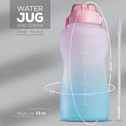 Motivational Water Bottle with Straw & Handle,One Gallon Water Bottle 128 oz/3.8L,Reusable Water Jug, Achieve All-Day Hydration SpillProof, BPA FREE
