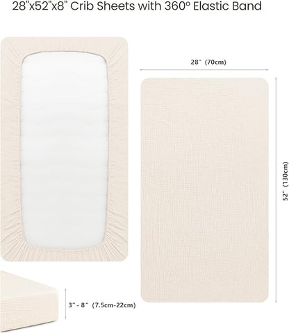 Konssy Muslin Fitted Crib Sheets 100% Cotton Baby Crib Sheets for Standard Crib Mattress (28 X 52 Inches), Soft and Breathable for Boys, Girls (Cream)