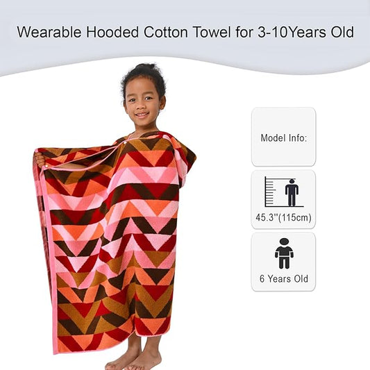 VOOVA & MOVAS Toddler Bath Towels (3-10Years) - Soft, Absorbent 100% Cotton Thick 500GSM Pool Towels,Perfect for Bath | Beach | Pool | Swim, Jacquard, Red