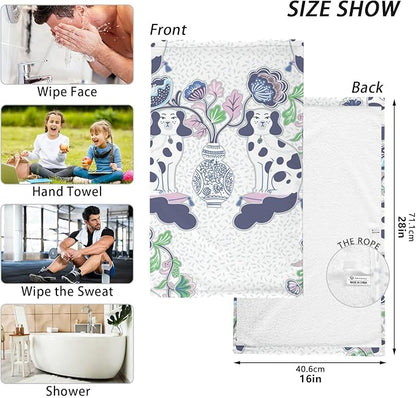 Staffordshire Dogs Chinoiserie Style Bath Hand Towel Soft Cotton Highly Absorbent Fingertip Towels for Bathroom Beach Kitchen Sports Gym Yoga Travel (2-Pieces Towel Sets, 28x16 inch)
