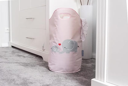 WENKO Kids Laundry Hamper, Baby Hamper for Nursery, Baby Basket for Dirty Clothes, Elephant Nursery Hamper, Toy Basket with Handles, Pink Laundry Bin, 15.7 x 20.5 x 7.9 inch