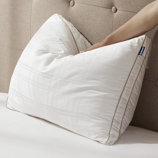 Bedsure Luxury Goose Feathers Down Pillow - 300 Thread Count Cotton Cover Gusseted Hotel Collection Bed Queen Pillow, Ultra-Soft High Elasticity Sorona Fiber Layer Pillows (1, Peyote, Queen)