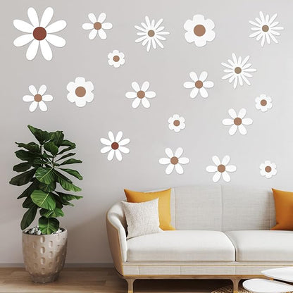 Daisy Wall Decals Flower Wall Stickers, Big Daisy Stickers Floral Decor Peel and Stick for Girls Kids Bedroom Nursery Playroom Living Room (White)
