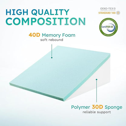 Wedge Pillow for Sleeping, 10 inch Bed Wedge Pillow, Elevated Body Pillow for Back Support, Acid Reflux, Leg, Neck Pain, Snoring, Triangle Pillow Wedge - Cooling Memory Foam Top, White/Grey
