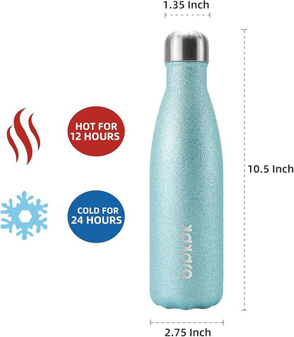 BJPKPK Insulated Water Bottles -17oz/500ml -Stainless Steel Water Bottles,Sports Water Bottles Keep Cold for 24 Hours and Hot for 12 Hours,BPA Free Water Bottle,Glitter Ice Blue