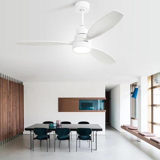 NicBex Ceiling Fan 52 Inch Indoor Modern Ceiling Fans with Lights and Remote Control Ceiling Fan with 3 Wood Blades and Double Finish for Living Room, Bedroom, Matte White
