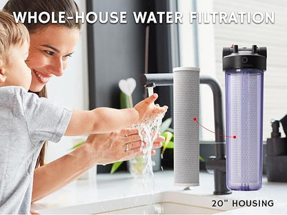 Airthereal 20" x 4.5" Whole House Sediment Activated Carbon Water Filter, 5 Micron 20-inch CTO Water Filter Replacement Cartridge for City and Well Water, 4-Pack