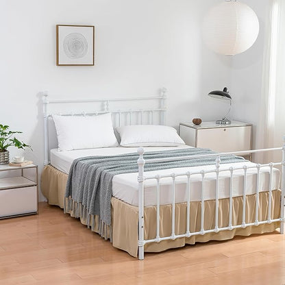 Bed Skirt King Size Ruffled Bed Skirt with Split Corners,12 Inch Drop Dust Ruffle Bed Skirt with Platform, King,12 Inch, Light Camel