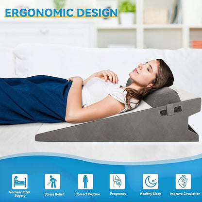 CloudBliss 7.5 inches Bed Wedge Pillow with Memory Foam for Sleeping After Gerd Acid Reflux, Surgery, Relief Back Pain, Adjustable and Breathable Pillow with Washable Cover for Surgery Recovery, Gray