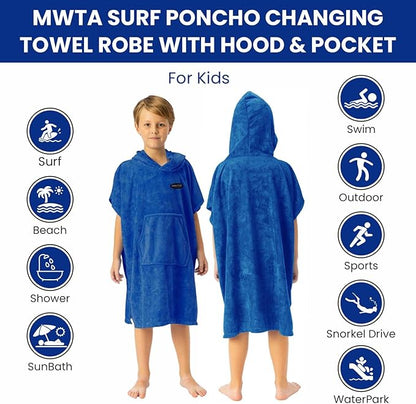 Surf Poncho for Kids with Hood, Quick Dry 80% Microfiber Polyester Changing Robe Beach Towel W/Outside Pocket - Outdoor, Surfing, Swimming, Bathing, Travelling, Camping, Pool (Royal Blue)…