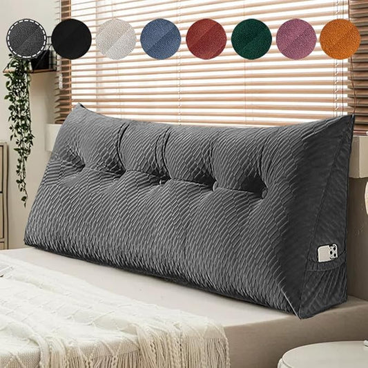 Gradient Velvet Triangular Wedge Pillow, Removable Cover Headboard Pillow for Daybed, Backrest Positioning Support Pillow Cushion Resting Reading Relaxing (Grey, Twin(39 * 20 * 8in))