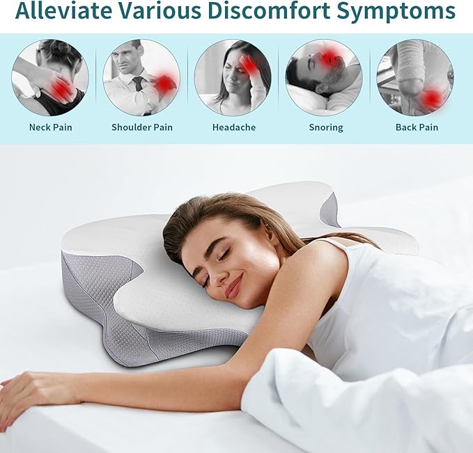 Cervical Neck Pillow - Memory Foam Pillows Ergonomic Neck Support Pillow for Pain Relief, Cervical Pillow for Sleeping, Orthopedic Contour Bed Pillow for Side, Back & Stomach Sleepers