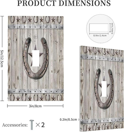 Rustic Western Wood Barn Door Horseshoe Iron Star 1 Gang Light Switch Covers Single Toggle Wall Plate Decorative Switchcover Electrical Switchplate for Farmhouse Country Bedroom Decor