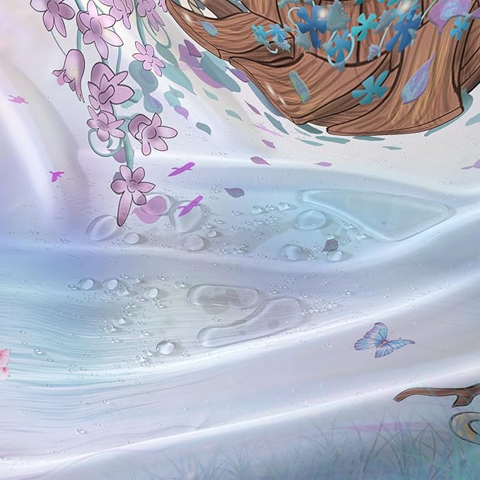 AILONEN Blue Tree Leaves Shower Curtain,Botanical Floral Plants Vine Shower Curtain,Butterfly Floral Shower Curtain for Bathroom Decor Polyester Waterproof with Grommets and Hooks 72" W*84" H
