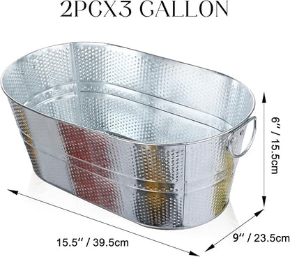 Galvanized Tub Beverage Tubs, 3pcs Dot Metal Ice Buckets for Cocktail Bar 3 Gallon Wine Beer Drink Buckets with Handles Large Tin Tub Cooler Mimosa Bar Supplies Ice Bucket for Parties