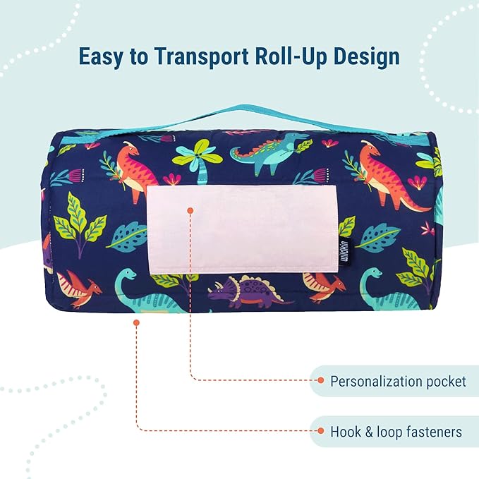 Wildkin Original Nap Mat with Reusable Pillow for Boys & Girls, Ideal for Sleepovers, Equipped with Hook & Loop Fastener, Made from Cotton Blend Materials - Nap Mat for Kids