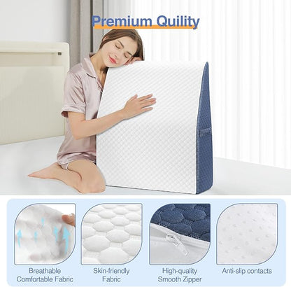 Wedge Pillow for Legs Elevation, Gel-Infused Memory Foam Layer Bed Wedge Pillow for Leg Post Surgery, Knee, Ankle Elevation Post Surgery, Triangle Pillow Wedge for Knee Hip Back Pain Relief