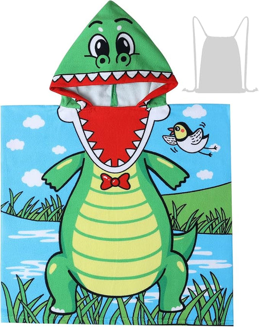 Kids Towels with Hood for Bath Beach Pool Toddler Hooded Towel Poncho Swim Cover-ups with Drawstring Bag (Alligator)