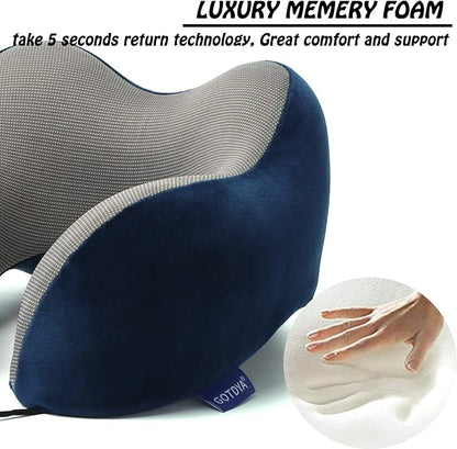 GOTDYA Travel Pillow,Travel Neck Pillows for Sleeping,100% Pure Memory Foam Soft Comfort & Support Pillow for Airplane/Car/Office&Home Rest Use-Blue