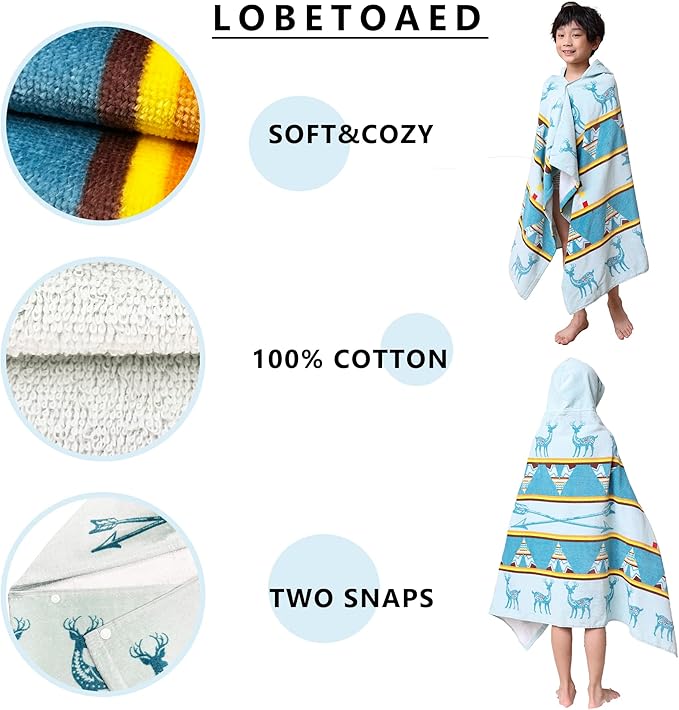 Kids Hooded Beach Bath Towel, Baby Surf Poncho Toddlers Soft Real Cotton Wrap Hooded Towels for Kids Boy Girl