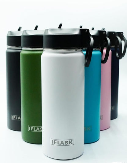 Sport Travel Outdoor Water Bottle with Spout and Straw Lids | Leak Proof | Insulated Stainless Steel Double Walled | BPA and Sweat free | Hot & Cold | For Kids Men & Women (Green, 18 oz)