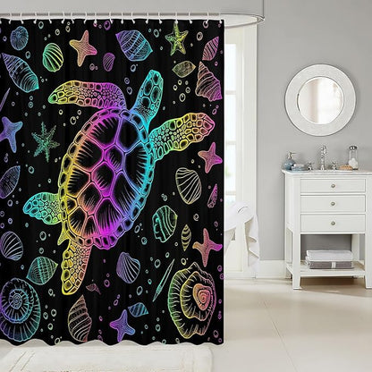 Feelyou Sea Turtle Shower Curtain Ocean Themed Fabric Shower Curtain for Kids Boys Girls Shells and Corals Bathroom Waterproof Accessories with 12 Hooks Ombre Curtains,72X78 Inches