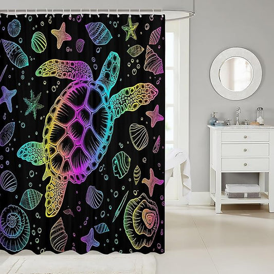 Feelyou Sea Turtle Shower Curtain Ocean Themed Fabric Shower Curtain for Kids Boys Girls Shells and Corals Bathroom Waterproof Accessories with 12 Hooks Ombre Curtains,72X78 Inches