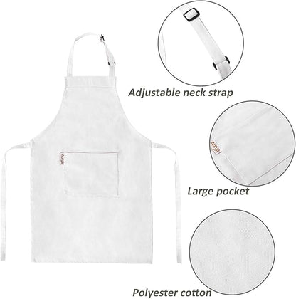 Kids Apron and Chef Hat Set-Adjustable Child Apron for Boys and Girls for Cooking Baking Off-white