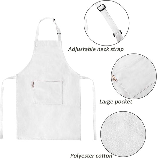 Kids Apron and Chef Hat Set-Adjustable Child Apron for Boys and Girls for Cooking Baking Off-white