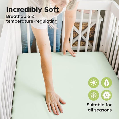 Pack and Play Sheets Fitted, 2-Pack Mini Crib Sheets - Pack N Play Sheets, Organic Fitted Crib Sheet for Pack and Play Mattress, Playard Baby Crib Sheets, Crib Sheets Neutral for Boys, Girls (Aloe)