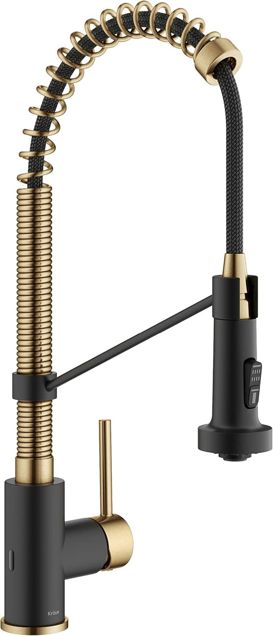 KRAUS Bolden Touchless Sensor Pull-Down Kitchen Faucet Bundle with PuritaTM Single Handle Drinking Water Filter Faucet, Brushed Brass/Matte Black