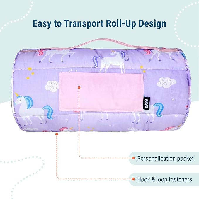 Wildkin Original Nap Mat with Reusable Pillow for Boys & Girls, Ideal for Sleepovers, Equipped with Hook & Loop Fastener, Made from Cotton Blend Materials - Nap Mat for Kids