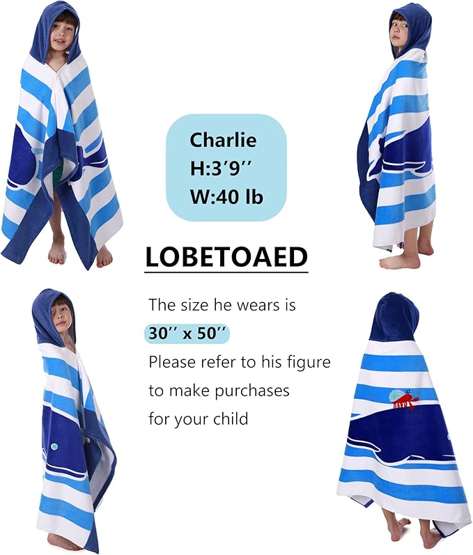 Kids Hooded Beach Bath Towel, Baby Surf Poncho Toddlers Soft Real Cotton Wrap Hooded Towels for Kids Boy Girl